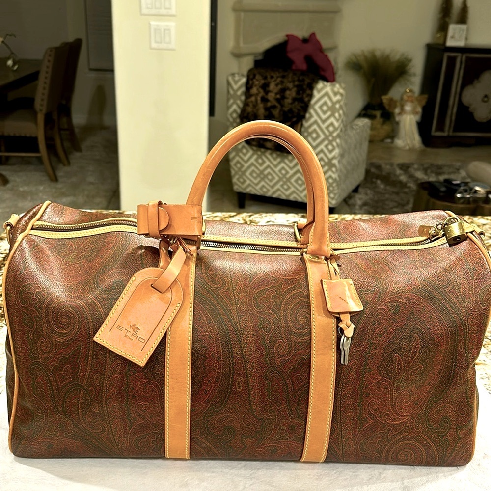 Authentic ETRO Milano Paisley Coated Canvas Travel Bag